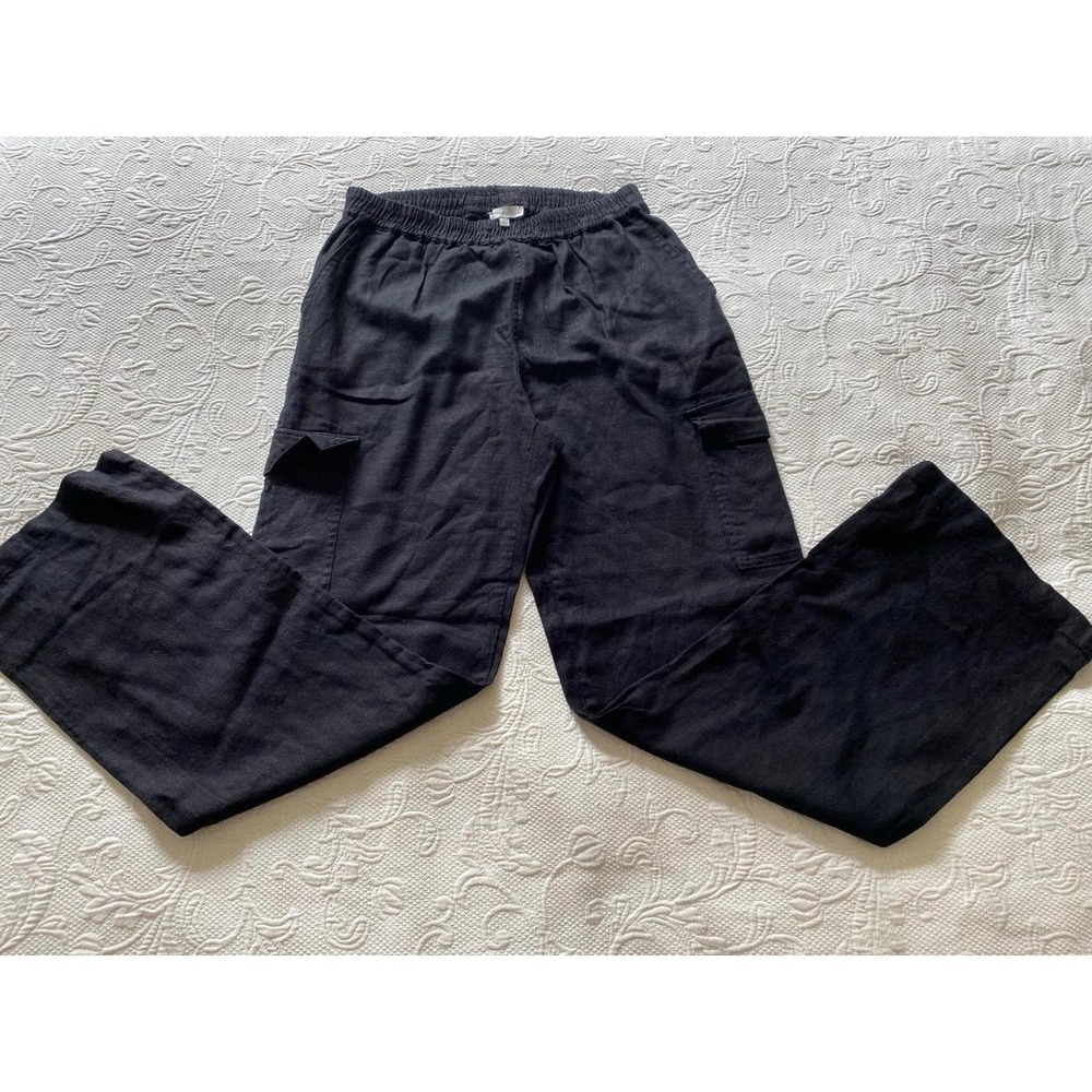 Love Tree Women's Black Linen Cargo Pants Large s65